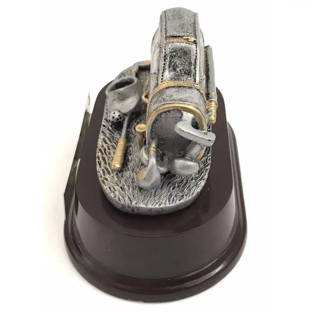 Golf Bag Resin Award ~ Pewter Finish ~ Gold Accents ~ Base Mounted Trophy